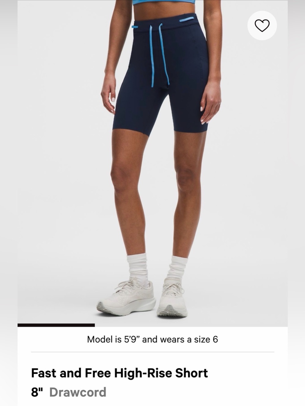 NWT—$84 LULULEMON Fast & Free High-Rise Short 8” *Drawcord, Sz 6, Club Blue/OAVE - Picture 1 of 13
